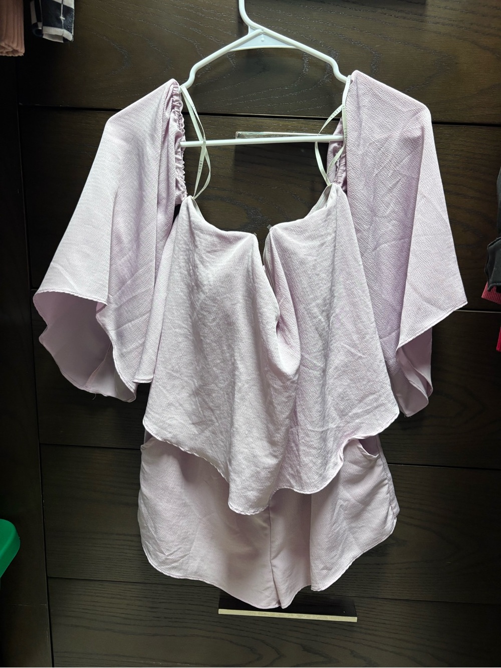 Light Lavender Off-Shoulder Flutter Sleeve Women's Romper